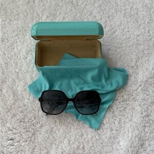 Tiffany & Co. Black and Tiffany Blue Sunglasses with Case and Lens Cloth